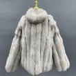 Unisex stand collar vertical stripe real fox fur thick coatColor:Grey