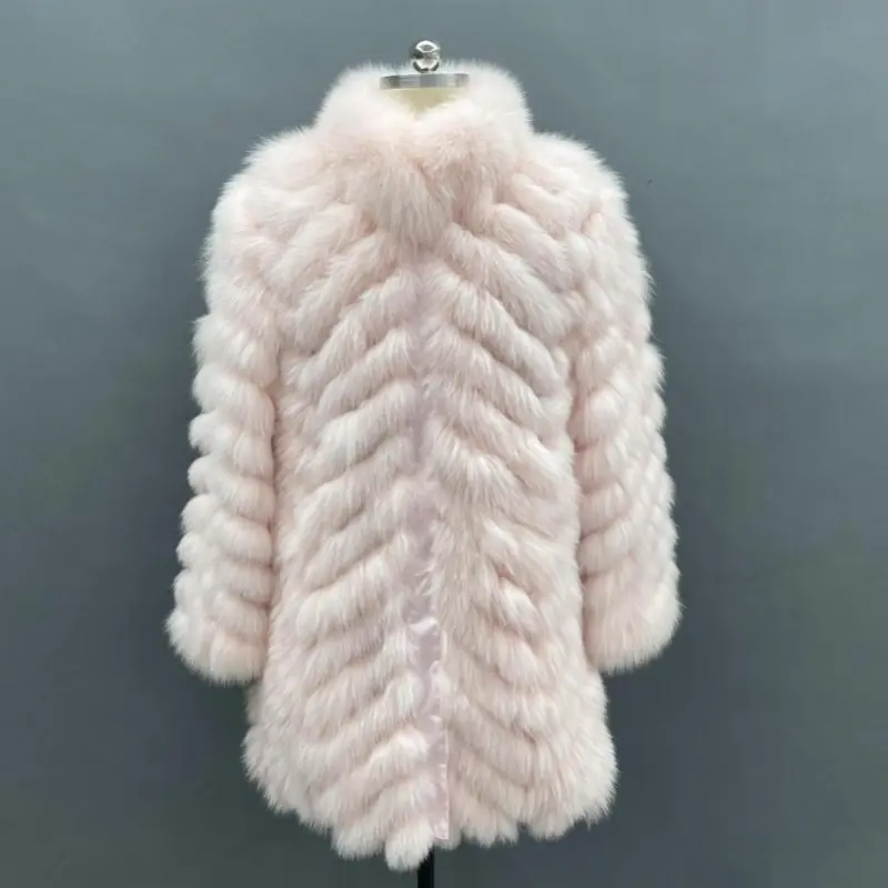 Women's long coat with fox fur in multiple colors on both sidesColor:Pink
