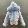 Luxury women's winter short leather straw hooded coatColor:Light blue
