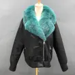 Fox fur collar leather women's coatColor:Green