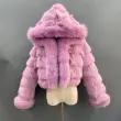 Luxury women's winter short leather straw hooded coatColor:Lavender