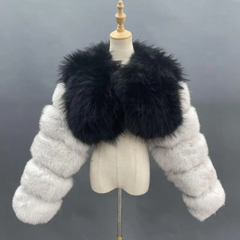 Short Style Women Real Fur Coat Fashion Ladies Long Sleeve Pink Natural Fox Fur JacketColor:White