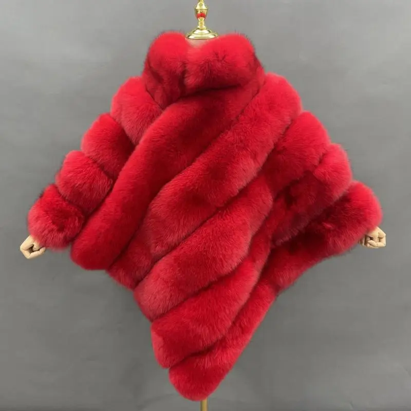 Real fox fur women's fashion shawlColor:Red