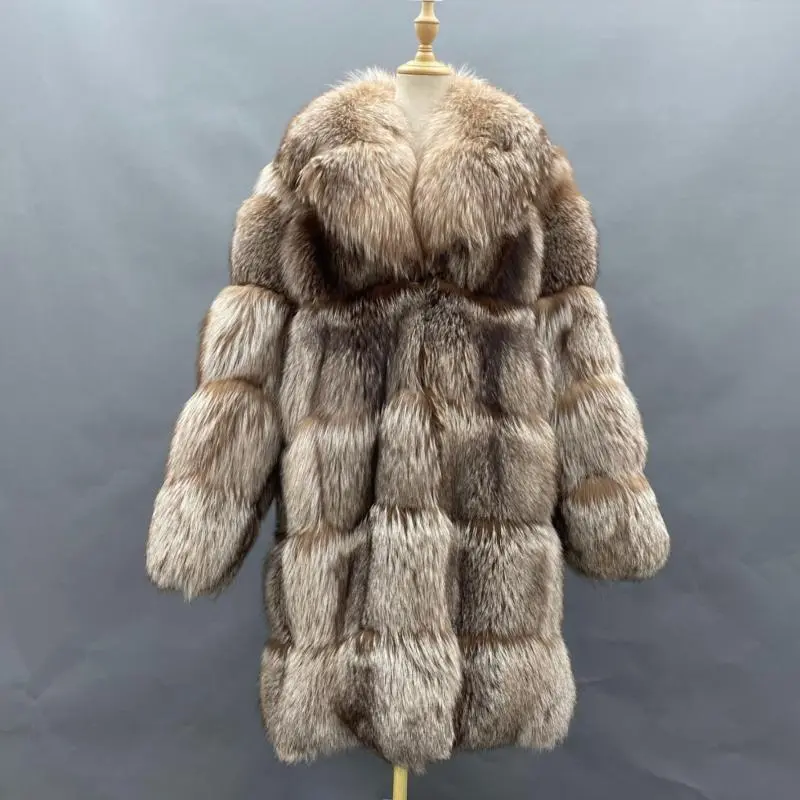Long high-quality men's winter fur coat Fashion silver fox fur coatColor:Brown