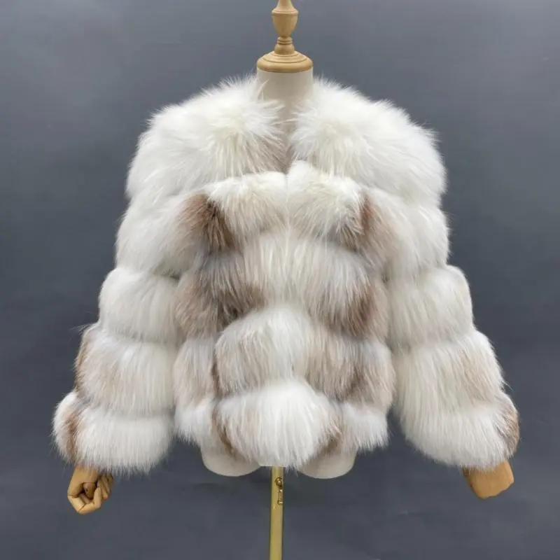 Round neck short genuine fur fox fur women's short casual coatColor:Color matching