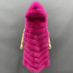 Winter Women Fox Fur Gilet Warm Long Soft Comfortable Outwear Vest For FemaleColor:Dark pink