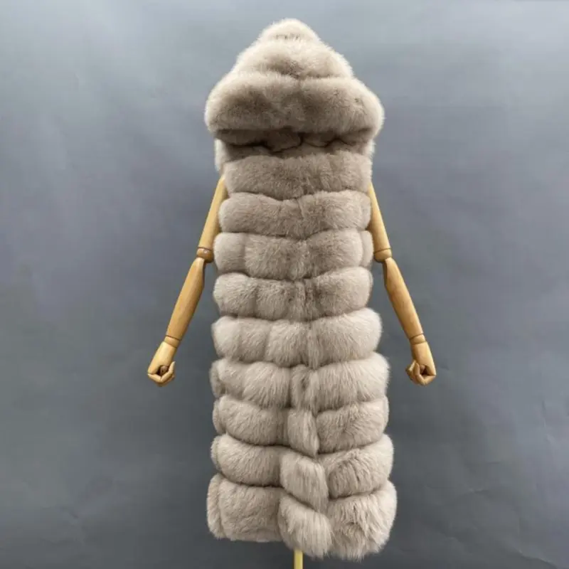 Winter Women Fox Fur Gilet Warm Long Soft Comfortable Outwear Vest For FemaleColor:Beige