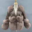 Winter warm fashion design fox fur jacket cool street wear V neck fluffy luxury women's coatColor:Brown