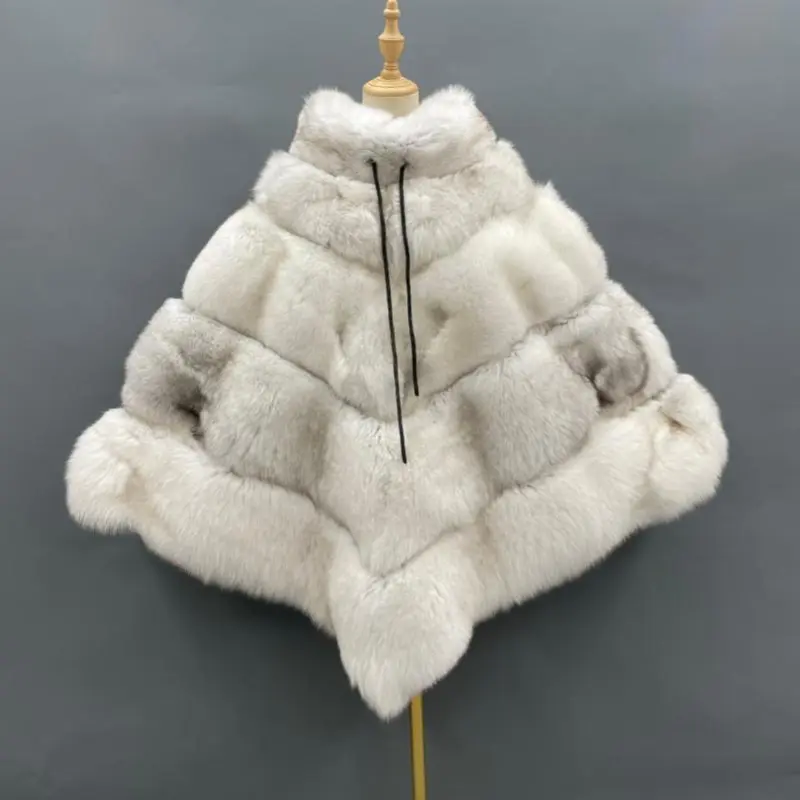 High quality women's luxury fox fur cloak loose genuine fox coatColor:White