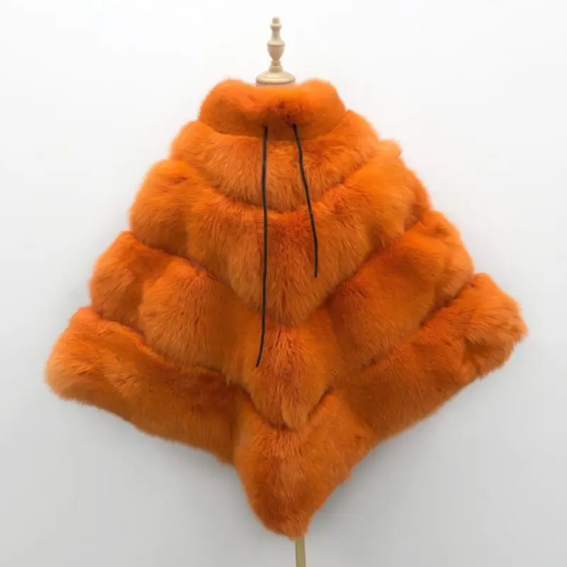 High quality women's luxury fox fur cloak loose genuine fox coatColor:Orange