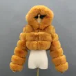 Fashion short genuine fox fur coat Women's winter hooded jacketColor:Yellowish brown