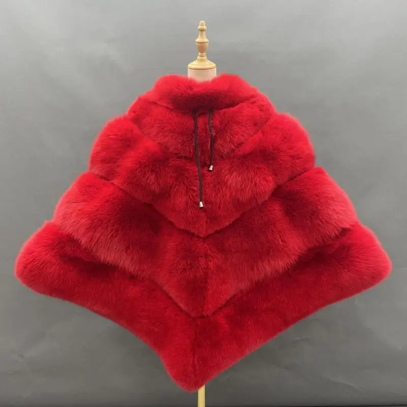 High quality women's luxury fox fur cloak loose genuine fox coatColor:Red