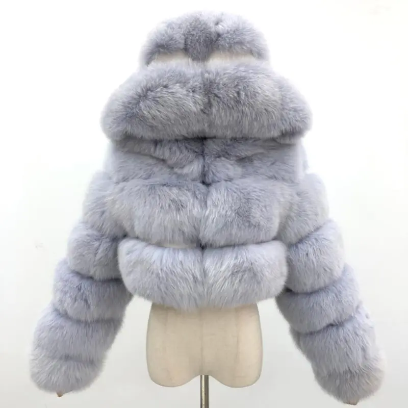 Fashion short genuine fox fur coat Women's winter hooded jacketColor:Grey