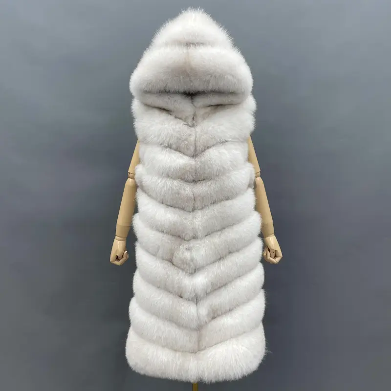 Winter Women Fox Fur Gilet Warm Long Soft Comfortable Outwear Vest For FemaleColor:White