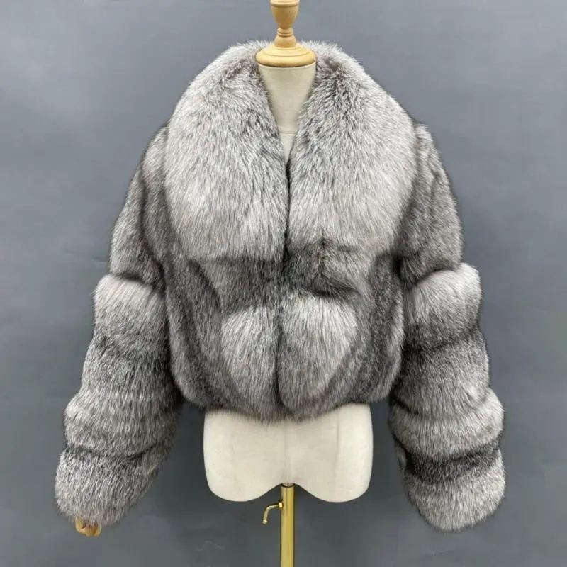 Large fox fur collar short casual women's fur coatColor:Grey