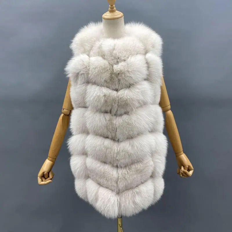 Women's autumn and winter fox real fur solid sleeveless vestColor:White