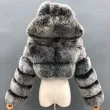 Fashion short genuine fox fur coat Women's winter hooded jacketColor:Dark grey