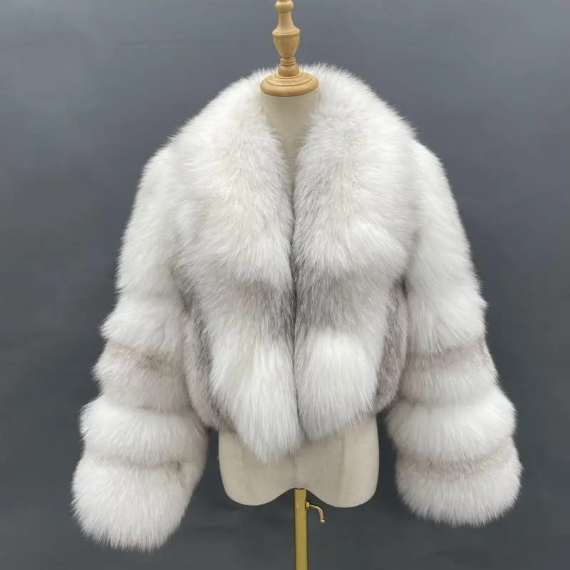 Large fox fur collar short casual women's fur coatColor:White