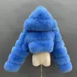 Fashion short genuine fox fur coat Women's winter hooded jacketColor:Bright blue