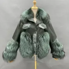 Warm and fashionable fur jacket short cool girl styleColor:Green