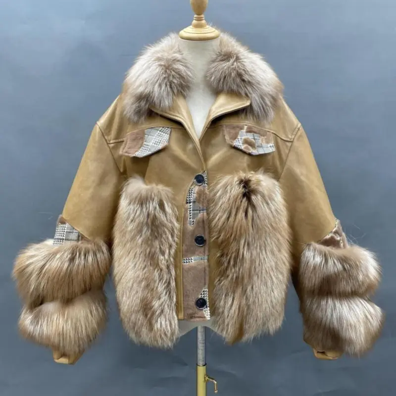 Warm and fashionable fur jacket short cool girl styleColor:Brown