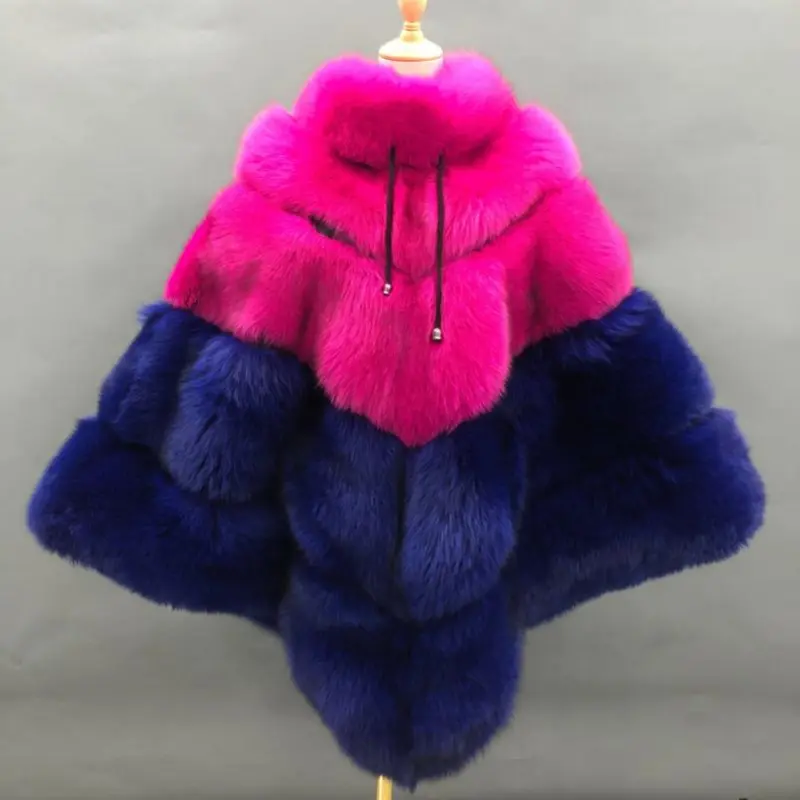 High quality women's luxury fox fur cloak loose genuine fox coatColor:Color matching