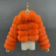 Women's short zip fox leather jacket square neck five-section fluffy fashion coatColor:Orange